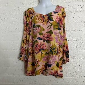 Terra & Sky Womens Plus  Top 3X 24W-26W Pink Floral NWT Livaeco Viscose NEW AL4